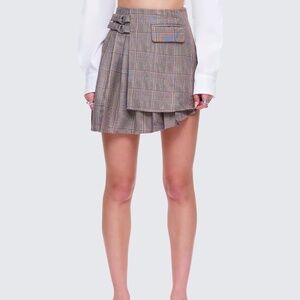 Finesse Colby Brown Plaid Gray Wrap Asymmetrical Mini Skirt XS  $32